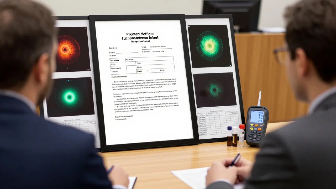 Rechtssicheres Schimmelgutachten als Beweisstück in einem Mietrechtsstreit auf dem Gerichtstisch.