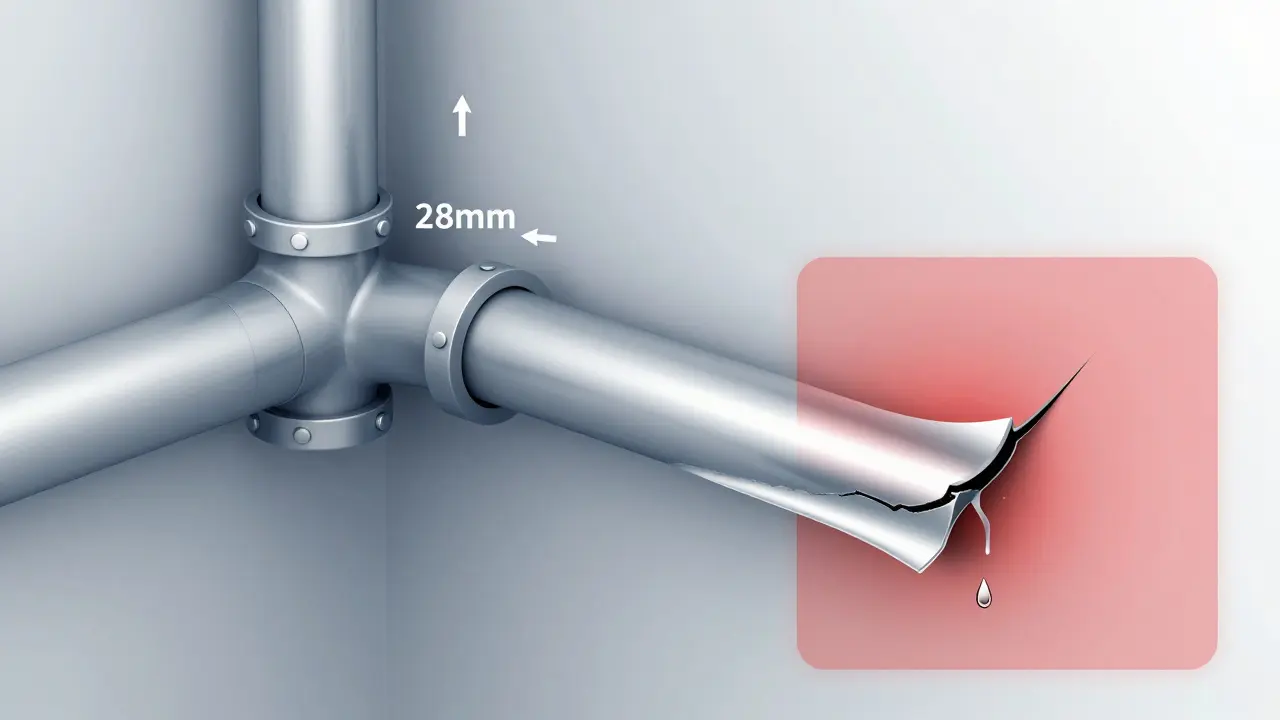 Richtig verlegtes Mehrschichtrohr mit Dämmung und passender Schelle im Wandinneren, ohne Fittings.