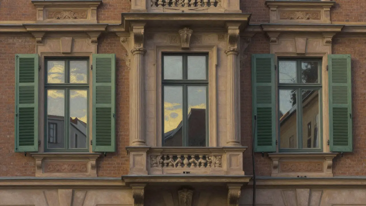 Historisches Gebäude mit modernen authentischen Dreifachverglasungen.