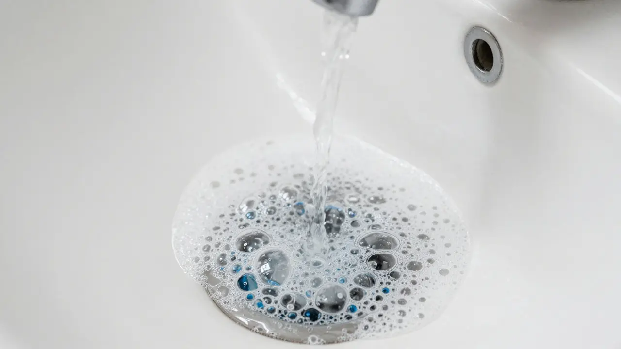 Wasserstoffperoxid in Abfluss gegossen, Blasenbildung im Siphon