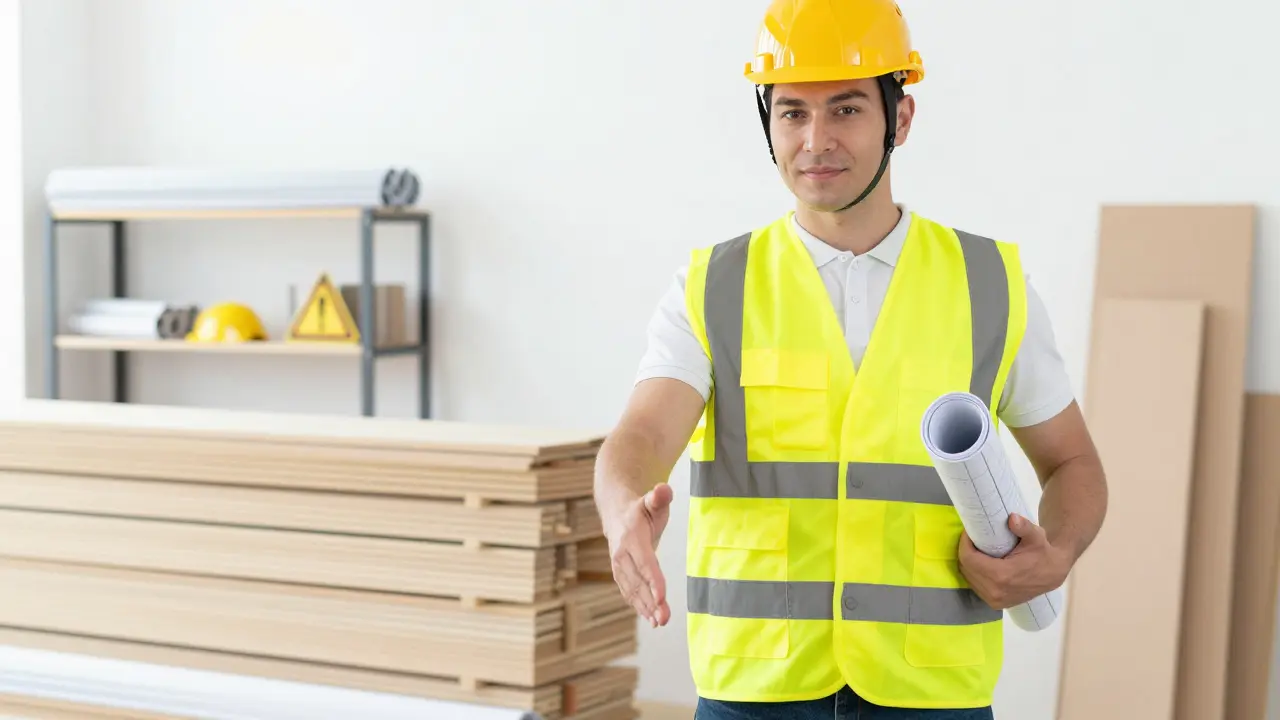 Handwerker gibt professionellen Eindruck ab mit Handschlag