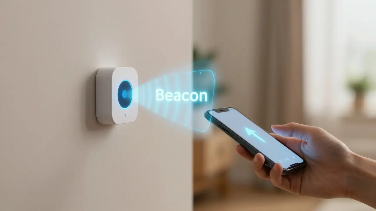 Digitale Beacon-Technologie zur Navigation in einer Wohnung ergänzt durch ein Smartphone.