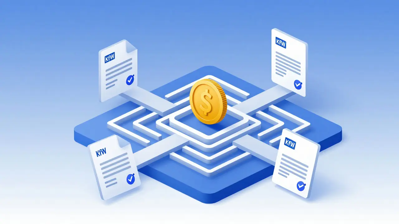 Konzeptgrafik des KfW-Antragsprozesses für Heizungszuschüsse