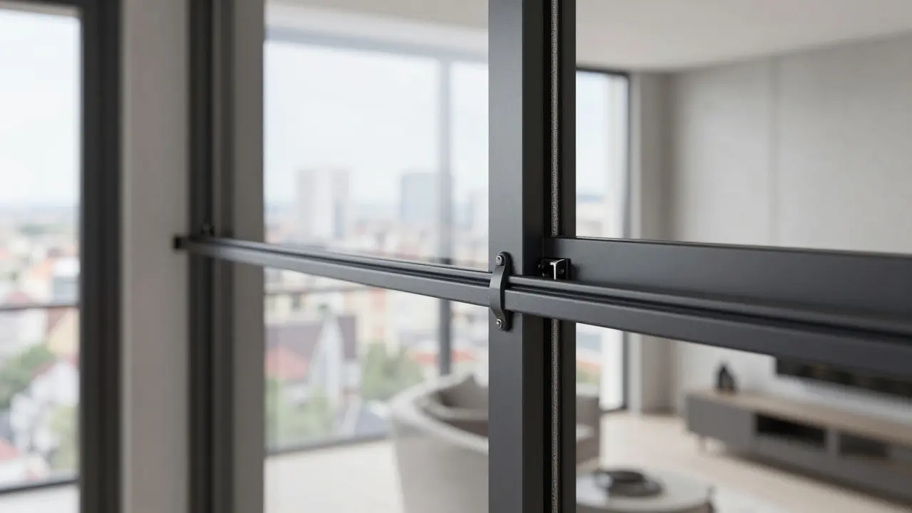 Detailaufnahme eines schmalrahmigen Schiebefensters in einem Loft