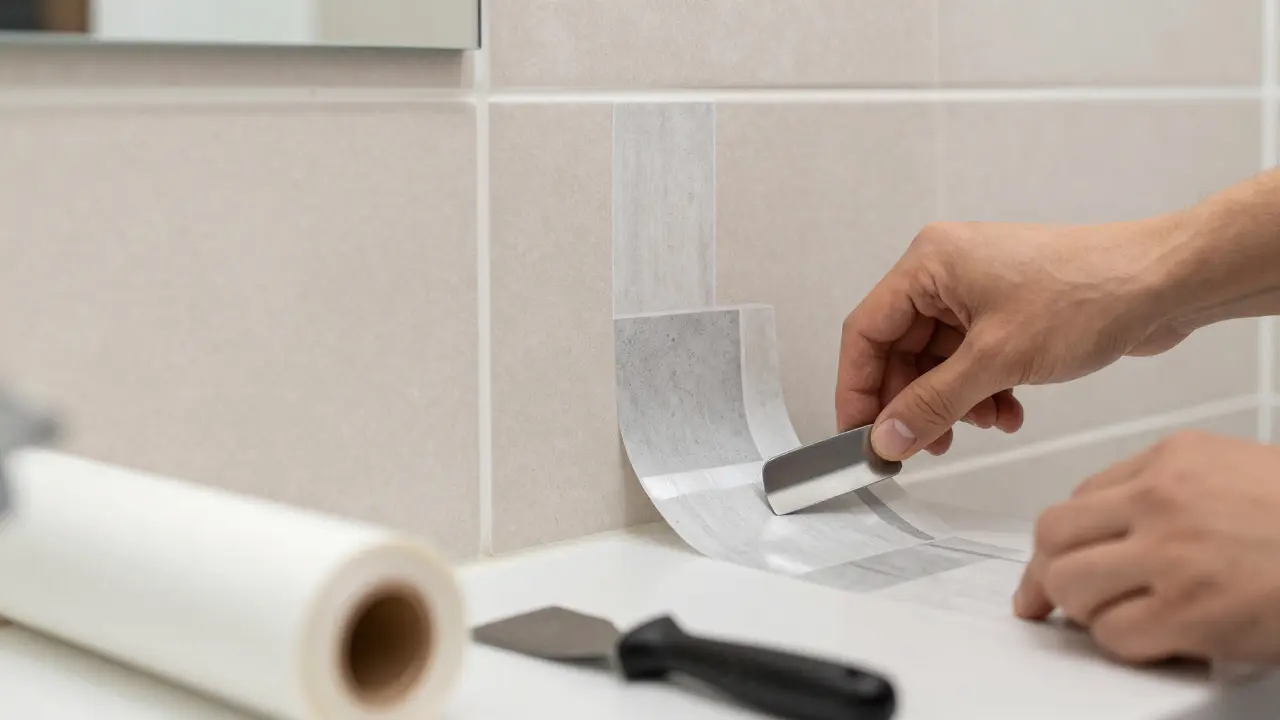 DIY: Vinylfliesen werden über alte Badfliesen geklebt