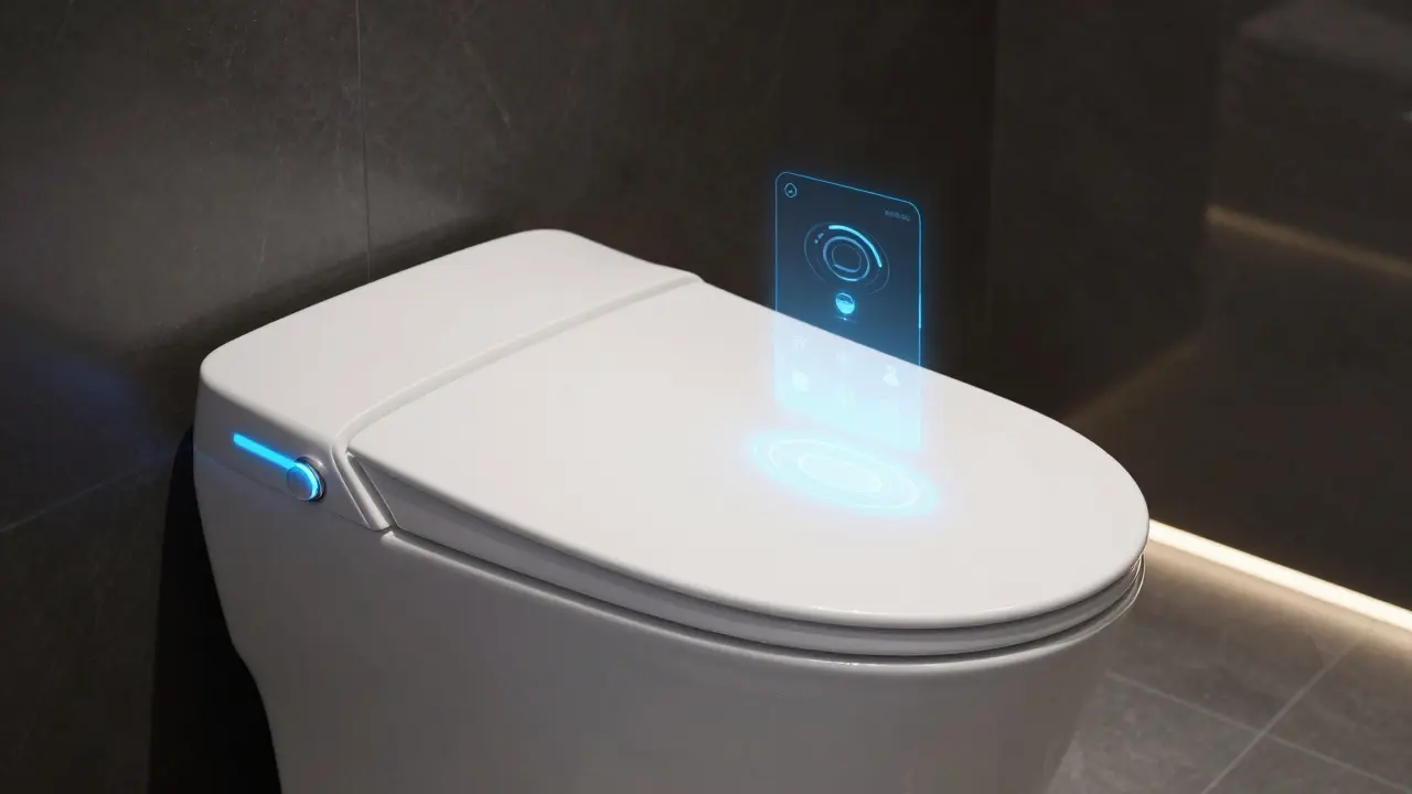 Futuristisches Dusch-WC mit Smart-Home-Steuerung und Ambient-Lighting
