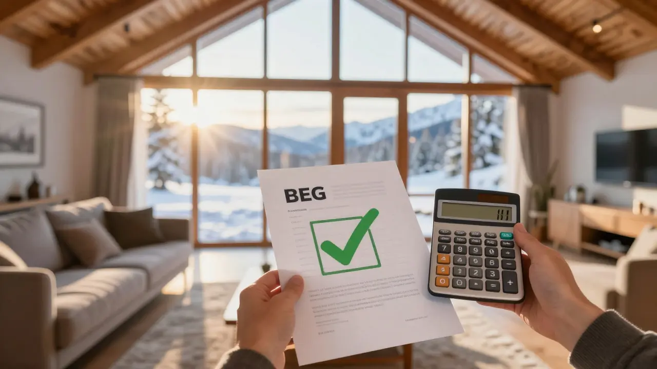 Gemütliches Wohnzimmer mit energieeffizienten Fenstern im Winter
