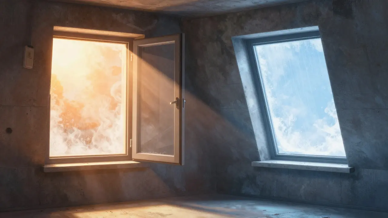 Vergleich der Lüftung im Sommer und Winter am Fenster