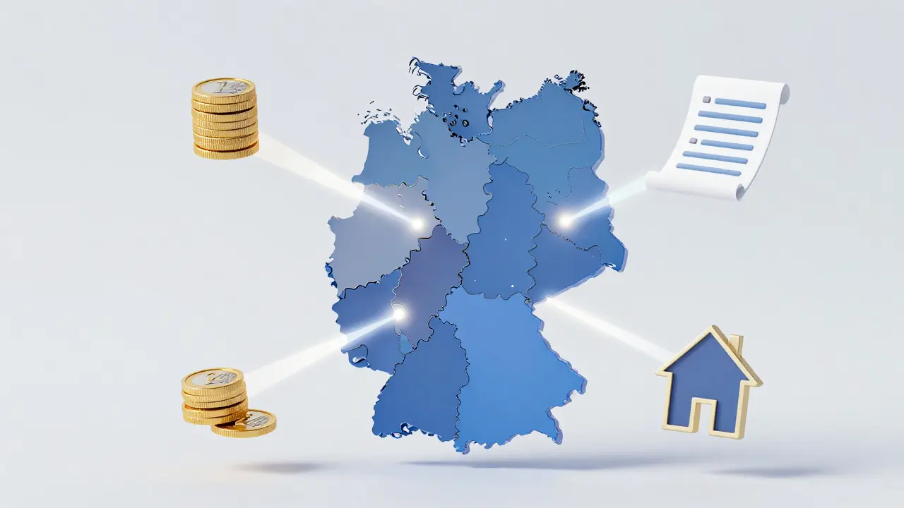 Konzeptuelle Darstellung der variierenden Vermessungskosten in deutschen Bundesländern
