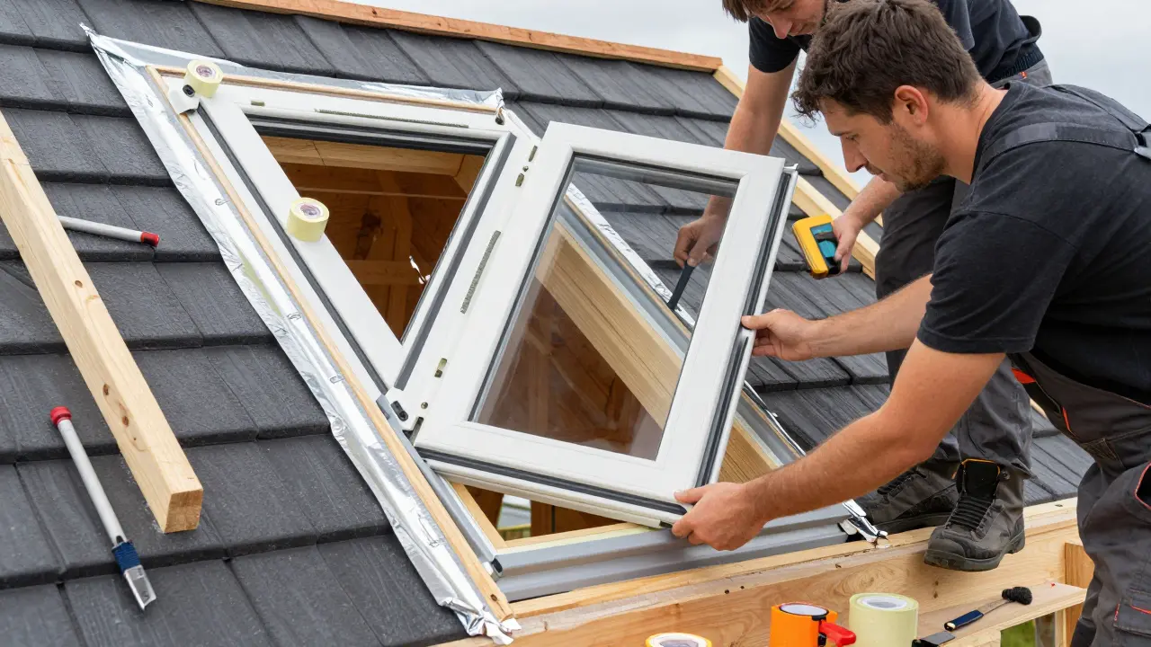 Professionelle Montage eines neuen Dachfensters mit Dichtung