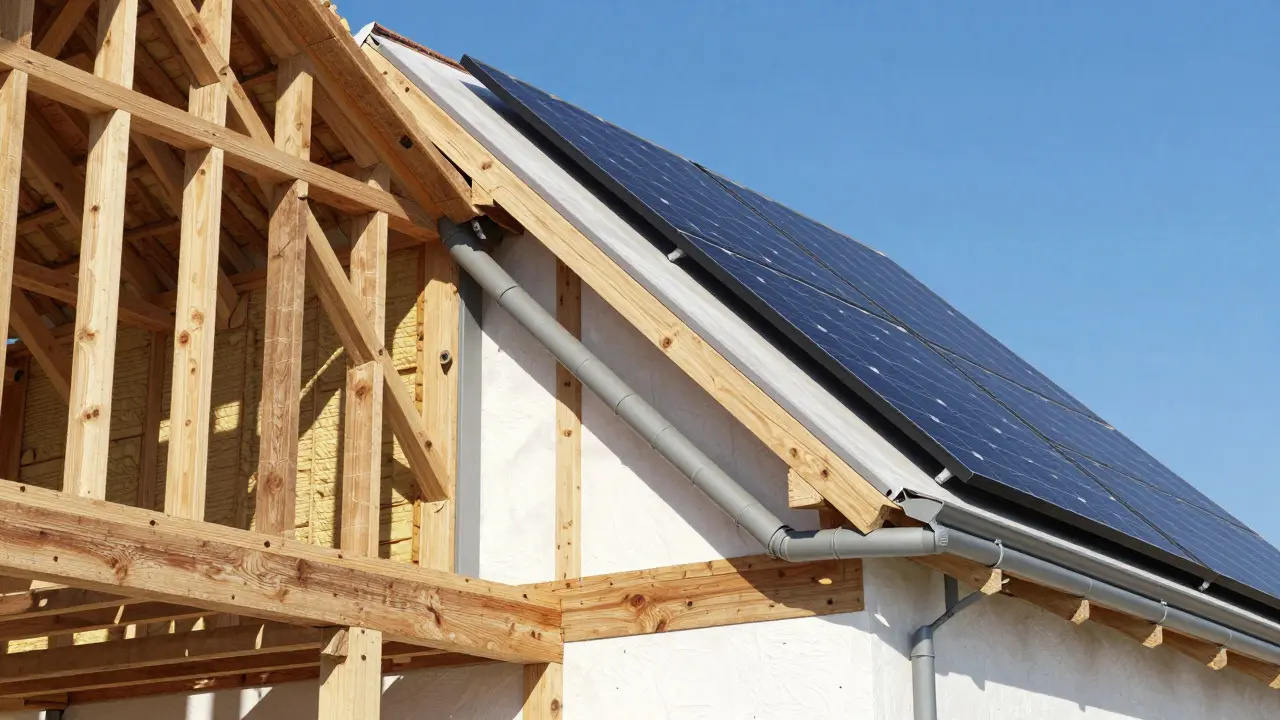 Schnittmodell zeigt Dachsanierung und Kabelverlegung für PV