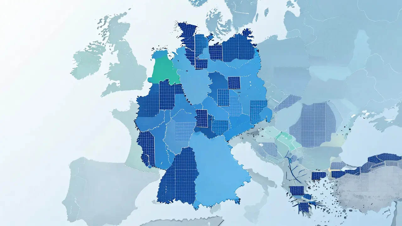 Stilisierte Karte Deutschlands als Patchwork aus verschiedenen Solargesetzen