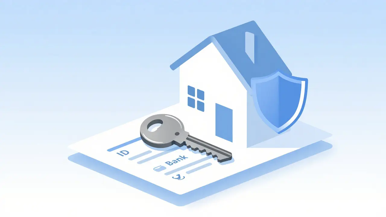 Abstrakte Illustration von Schlüssel und Schutzsymbol für Immobilien