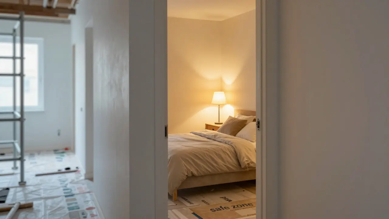 Fertiges Schlafzimmer als Rückzugsort während der Renovierung