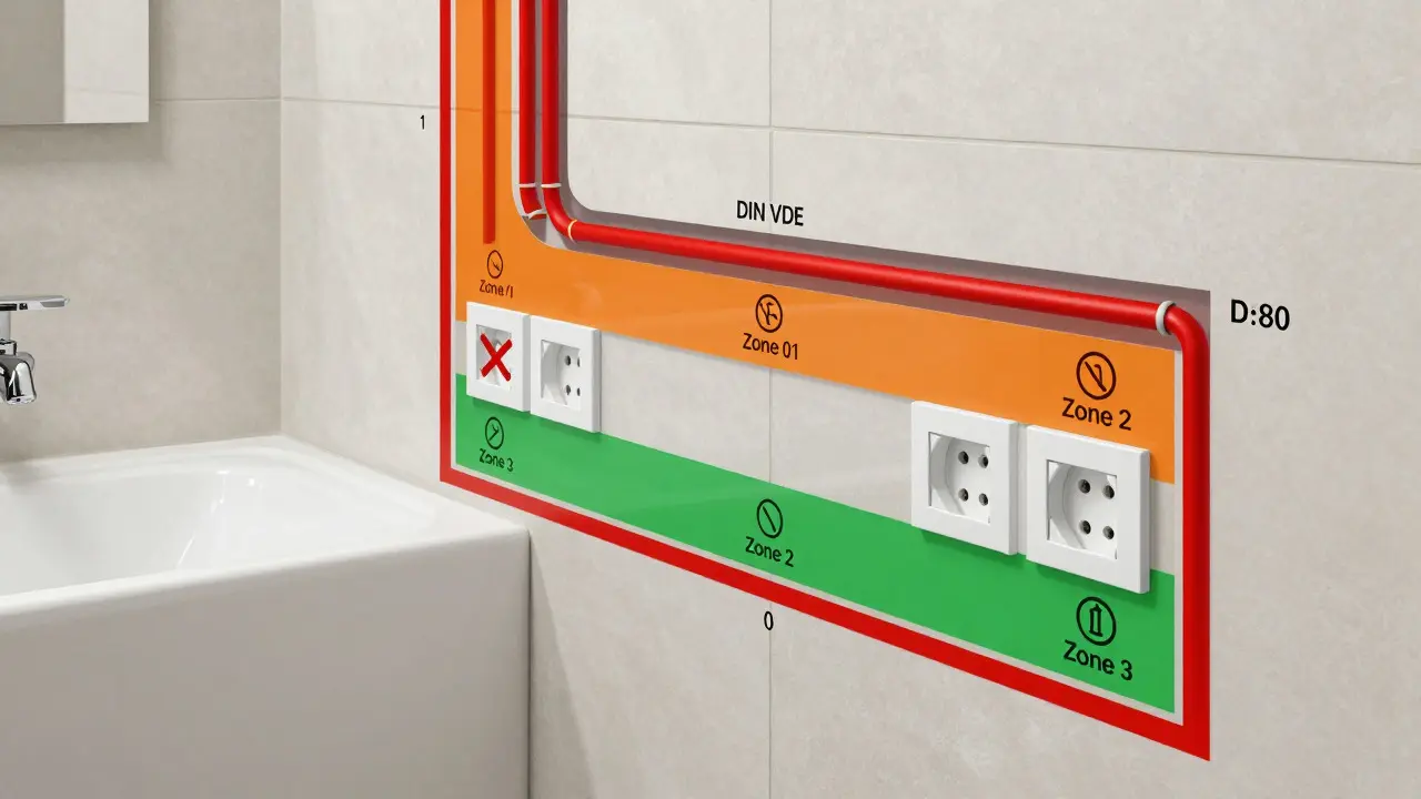 Schematische Darstellung der Elektroinstallationszonen im Badezimmer