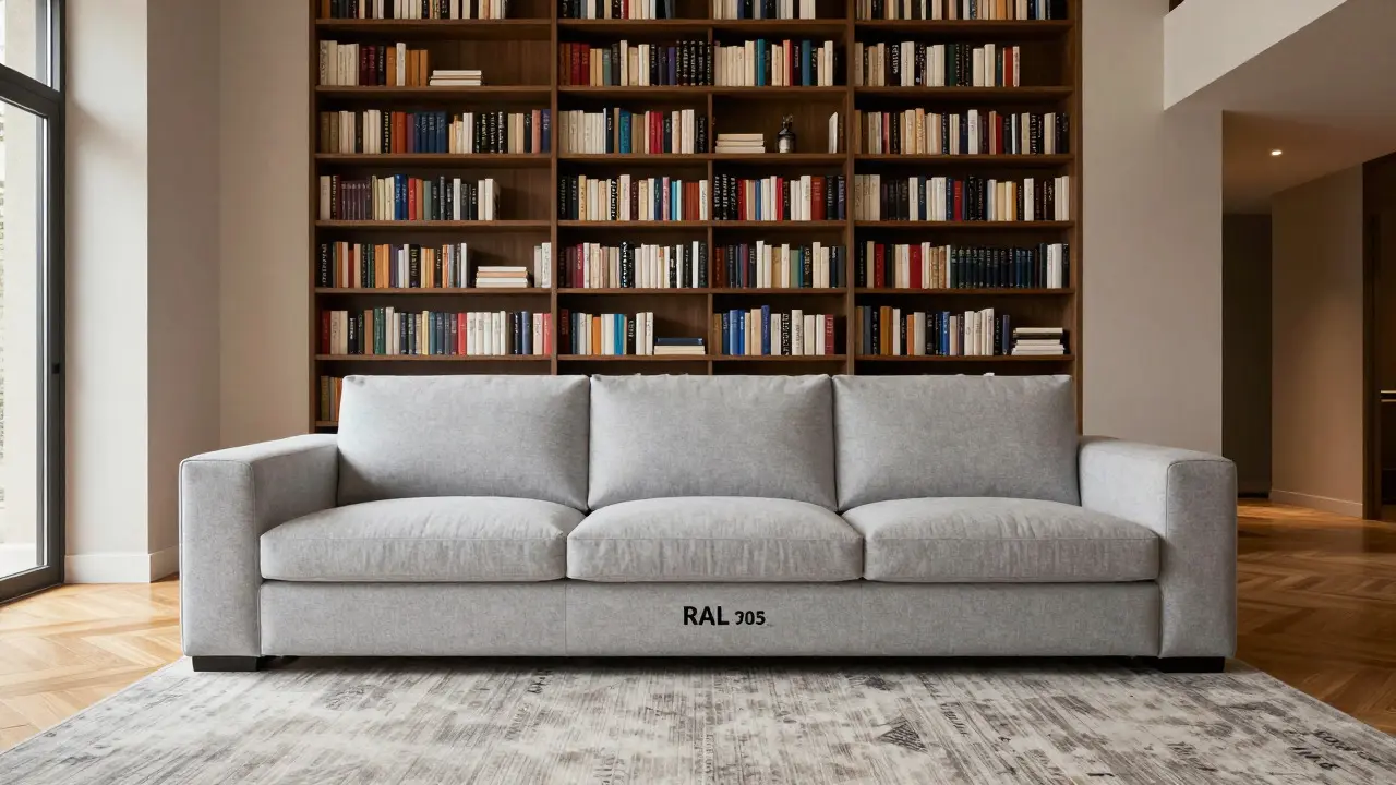 Modernes Sofa und hohes Regal in einem Raum mit Parkettboden