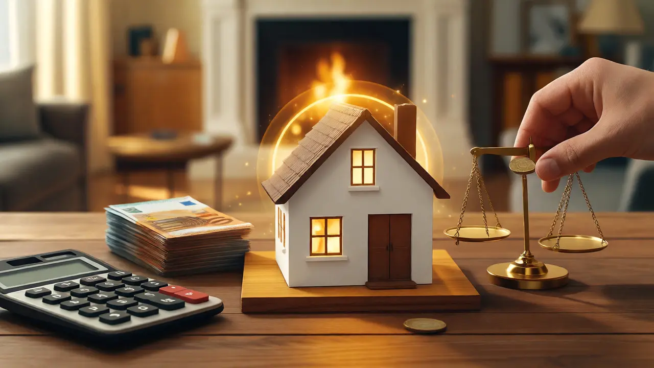 Finanzplanung für Heizungstausch mit Modellhaus und Euro-Bargeld