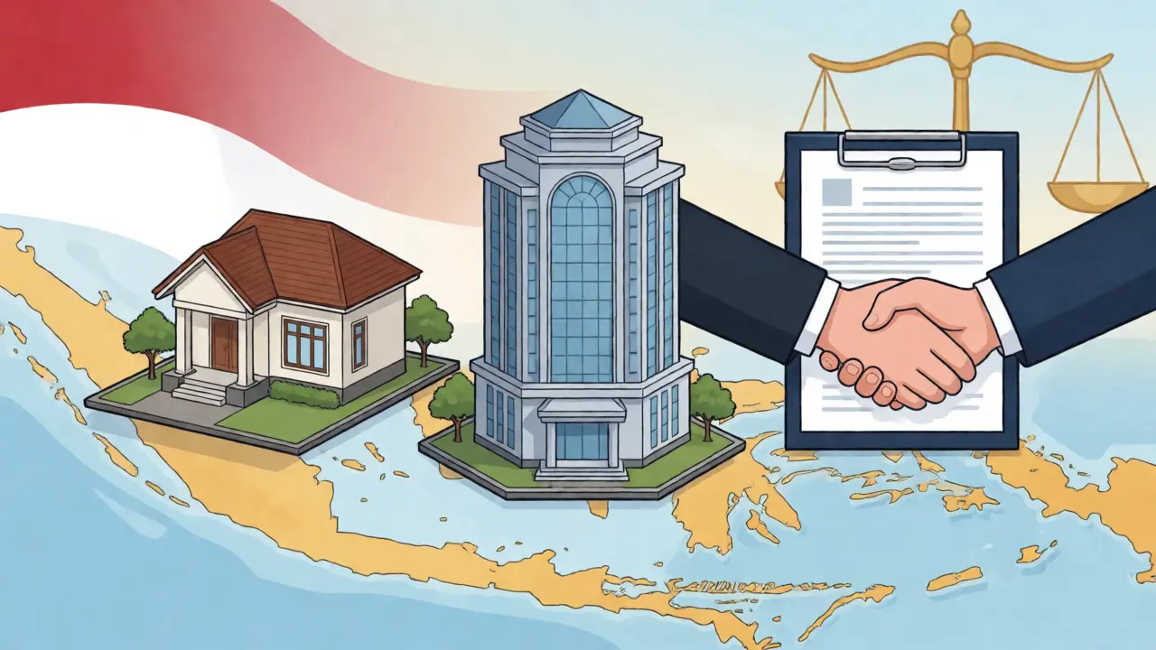 Konzeptillustration der drei Rechtsformen für Immobilienbesitz in Bali