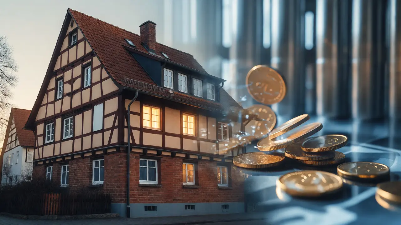 Konzeptbild: Ein Haus behält seine Struktur, während Mieteinnahmen abfließen.