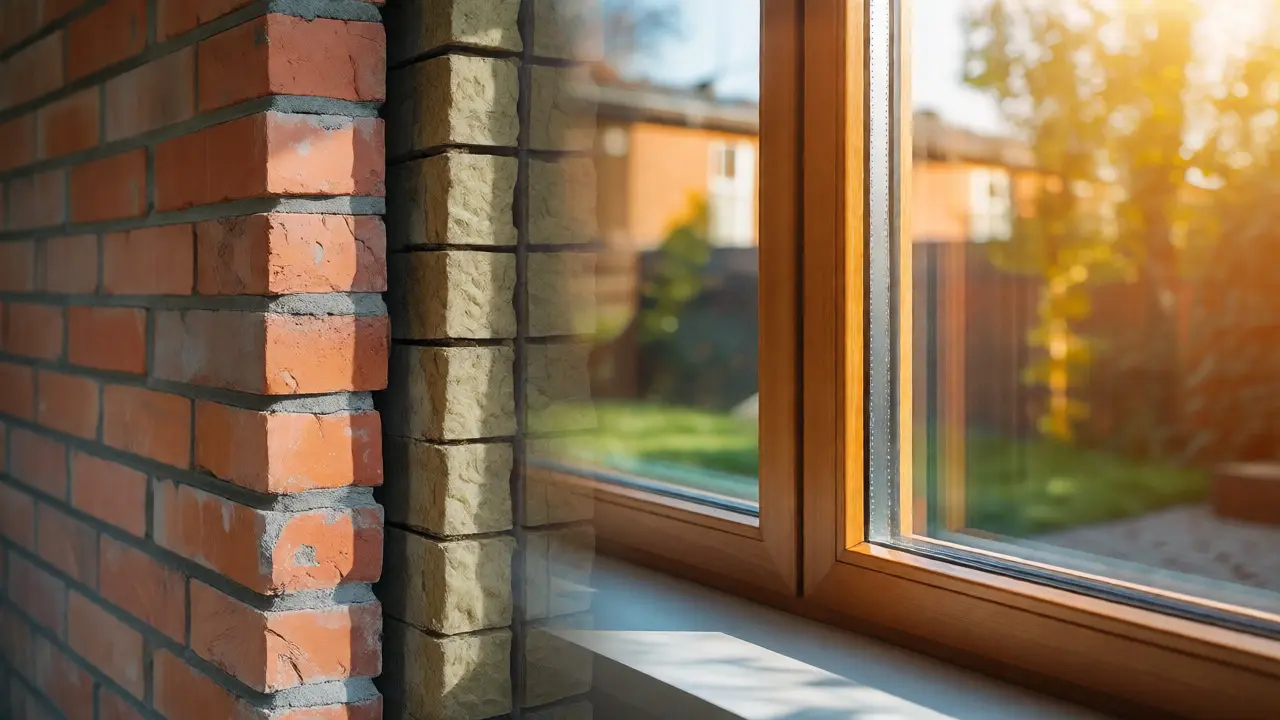 Vergleich alter Ziegelwand mit neuer Isolierglas-Fenster
